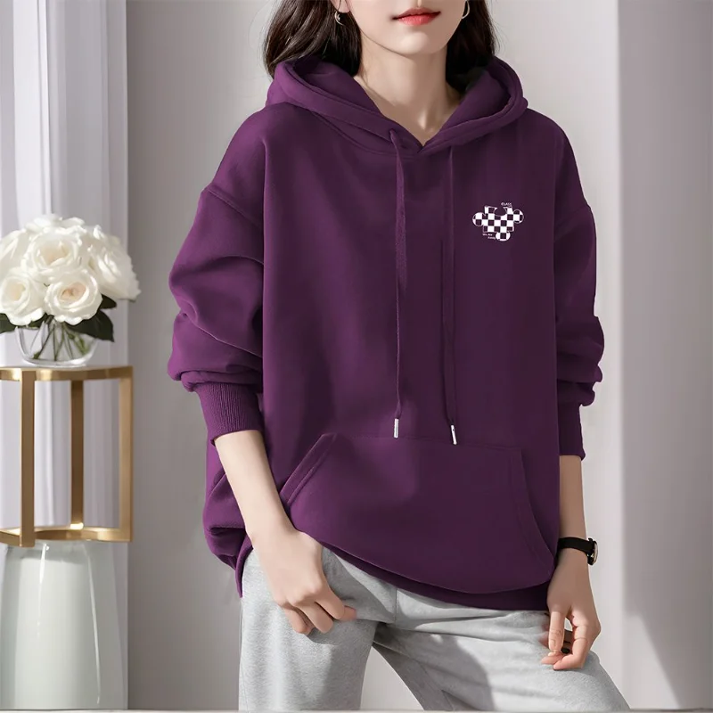 

Новая осенне-зимняя повседневная толстовка с капюшоном и длинными рукавами для женщин, уменьшающий возраст пуловер в стиле ретро, хлопковый топ
