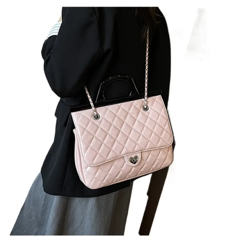 

large capacity shoulder backpack female 2025 spring new fashion diamond lattice chain slanting satchel shoulder handbag