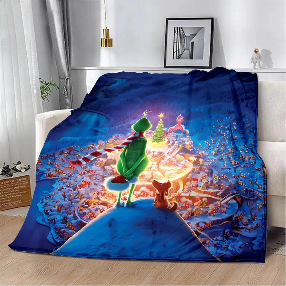 Flannel Blanket Warm Throw Blanket for Living Room Travel Pattern G-Grinchs Cartoon Bedspread Sofa Bed Cover