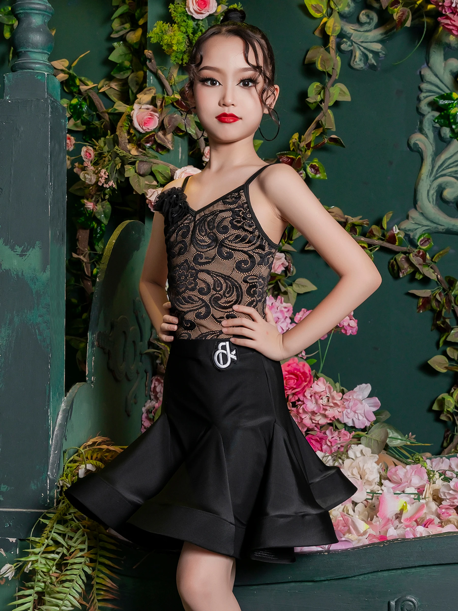 Black Latin Dance Costume Girls Dance Dress Tango Samba Rumba Dance Dresses Girl Performance Suit Kids Latin Practice Clothes