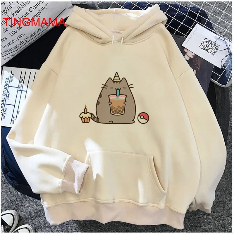 Pusheen Cat hoodies women y2k aesthetic streetwear hip hop printed female hoddies hip hop Korea