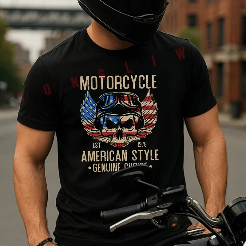 

American Motorcycle Ridercotton T-Shirt Moto Fans New Fashion Summer Men Short Sleeve O-Neck T Shirt Tees