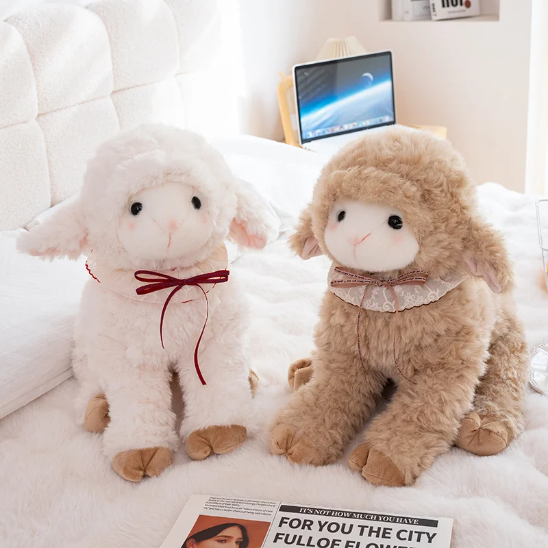 

24/35/50cm Fun Cute Sheep Plush Doll Soft Stand Curly Hair White Grey Brown Goat Animal Stuffed Toy Home Decor Gift For Children