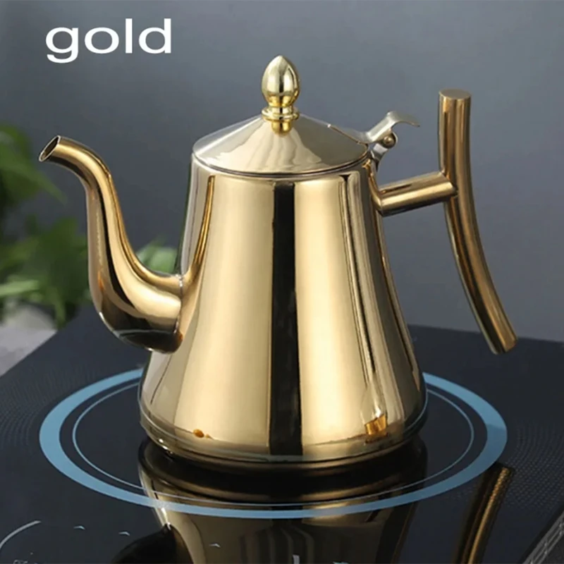 Tea Pot with Filter Thicker Stainless Steel Water Kettle Hotel Coffee Pot Restaurant Induction Cooker Tea Kettle A 1.5L