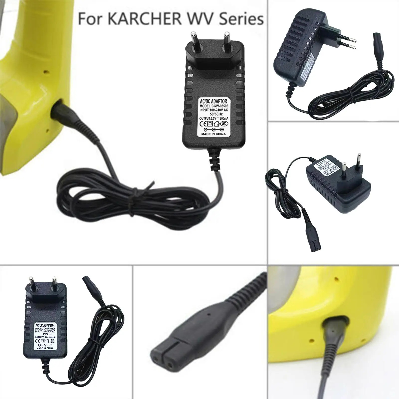 5.5 فولت كابل الطاقة مهايئ شاحن ل Karcher WV WV2 WV5 WV50 WV55 WV60 زائد WV70 WV75 نافذة مكنسة كهربائية الاتحاد الأوروبي التوصيل استبدال