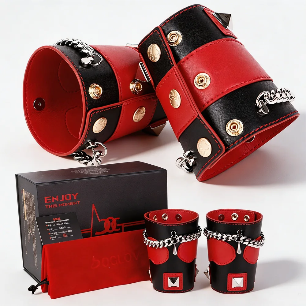 ANOSX Cosplay Handcuffs Bondage Collar Oath Chain Bracer Microfiber Leather Choker Necklace Restraint BDSM Slave Sex Toys