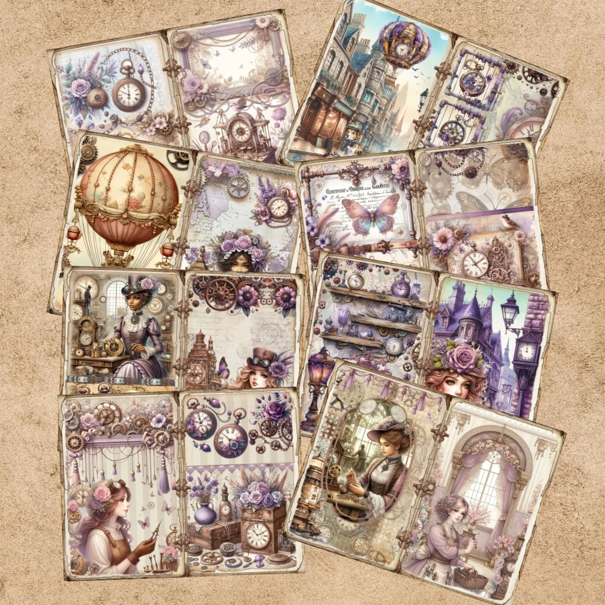 15 arkuszy steampunkowy sprzęt steampunkowy zegar na sterowiec w tle Vintage Grunge planowanie scrapbookingu