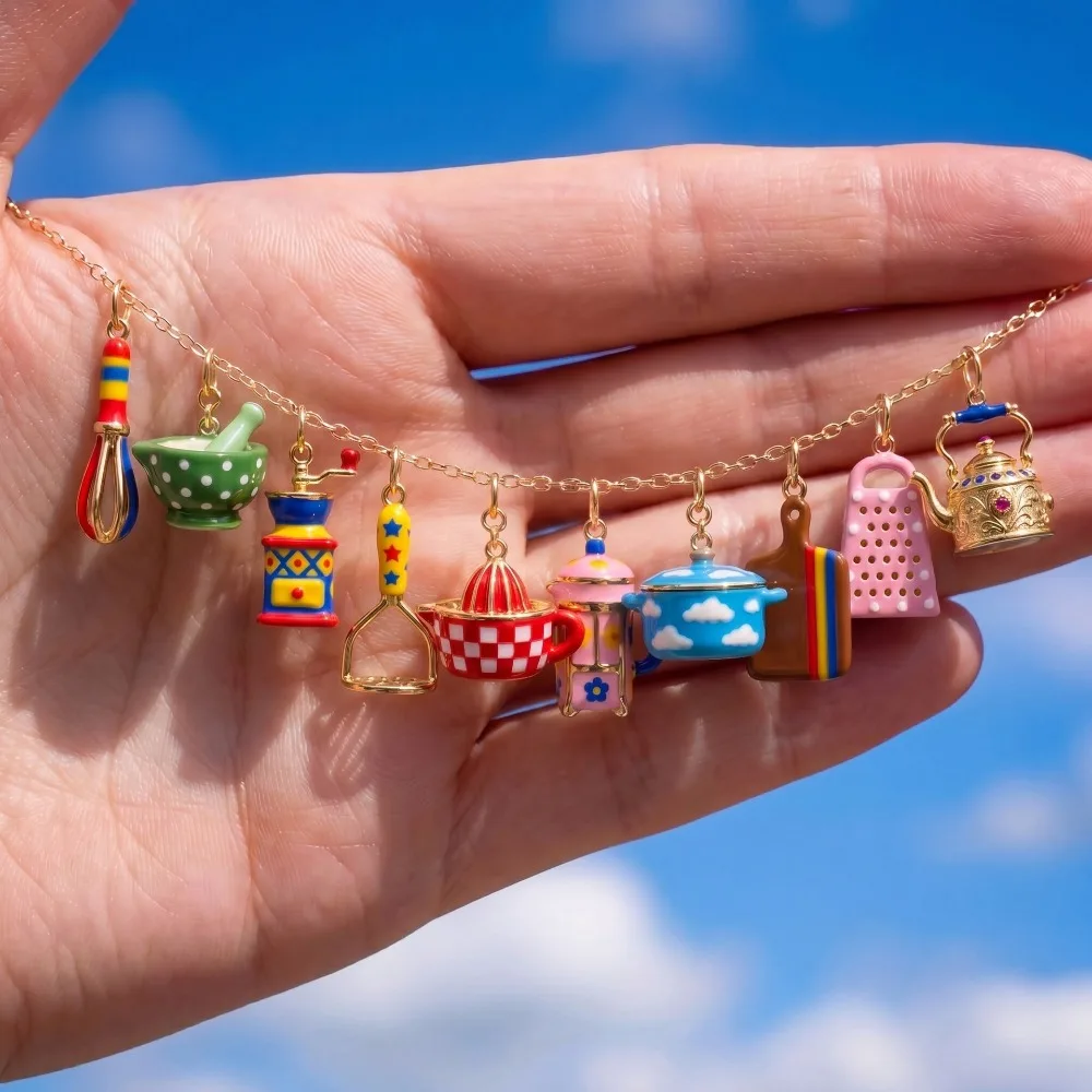 Colorful Enamel Kitchenware Charms Mini Whisk Kettle Grater Pot Pan Pendant DIY Necklace Bracelet Jewelry Colth Accessories Sew
