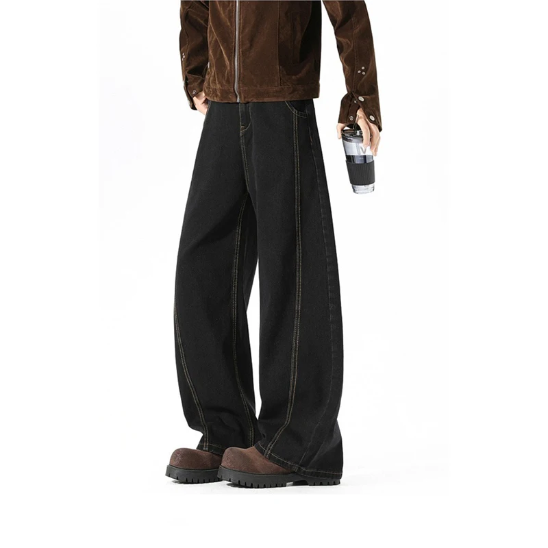 

Мужские модные свободные джинсы прямого кроя в американском винтажном стиле, удобные повседневные широкие джинсовые брюки для мужчин