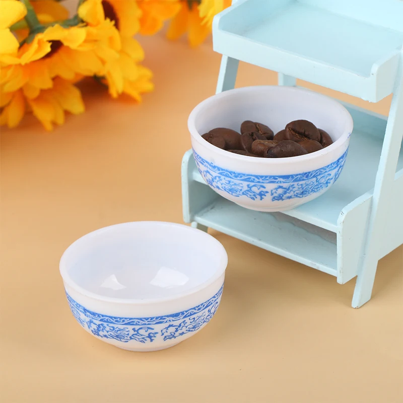 2Pcs/Set 1:6 Dollhouse Miniature Retro Bowl Blue and White Bowl Tableware Kitchen Model Decor Toy Doll House Accessories