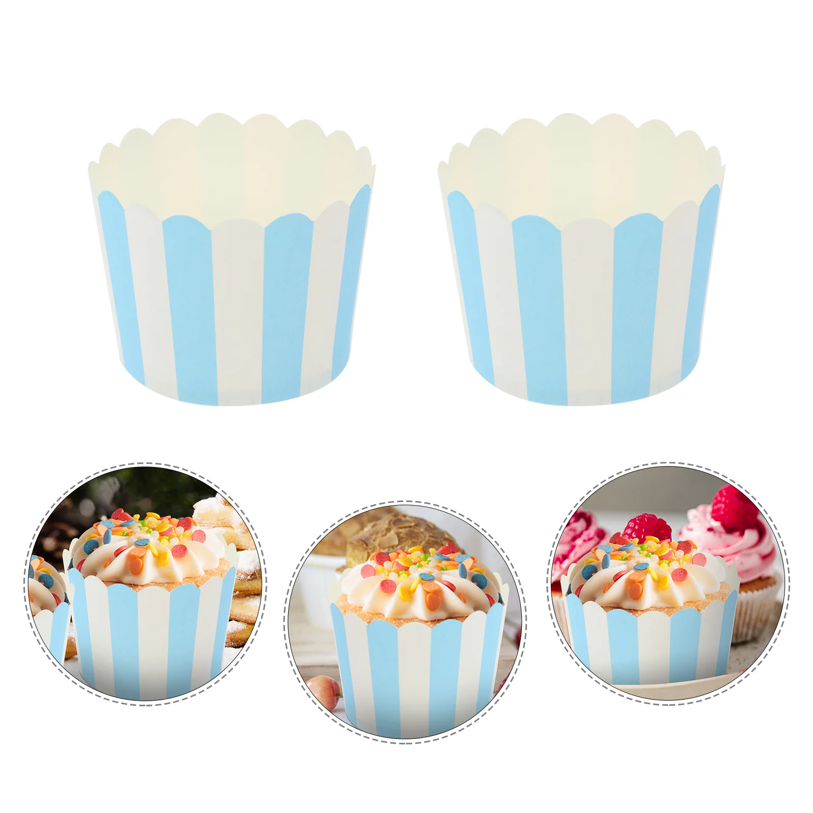 

50 PCS Cake Pan Tray Mini Paper Cups Cupcake Cases Easter Muffin Stripe Wrapper