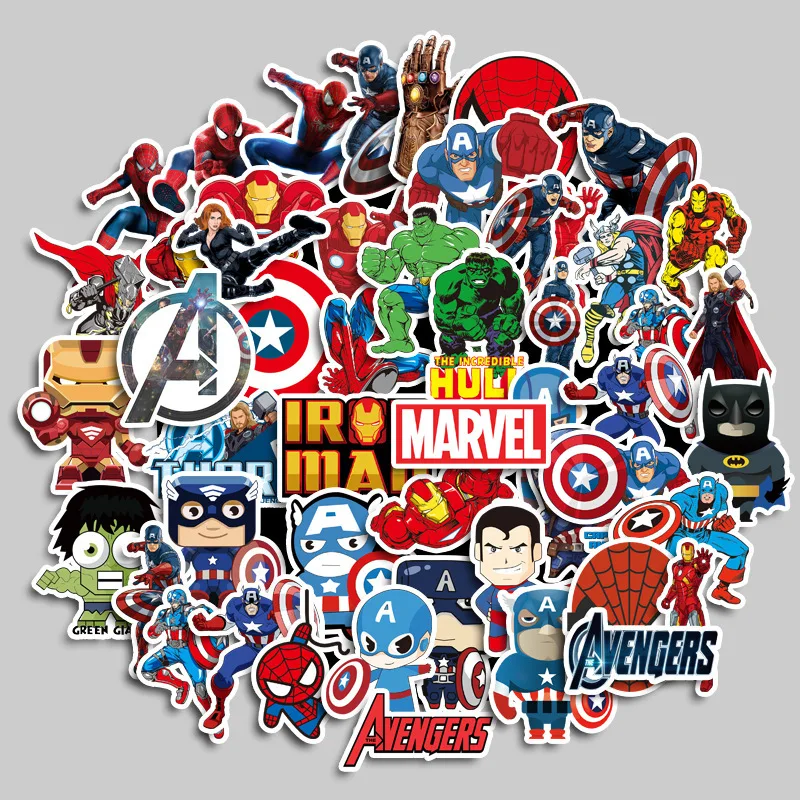 50PCS Marvel Avengers Cartoon Graffiti Stickers Personalised Motorbike Luggage Decorative Stickers Children's Toys