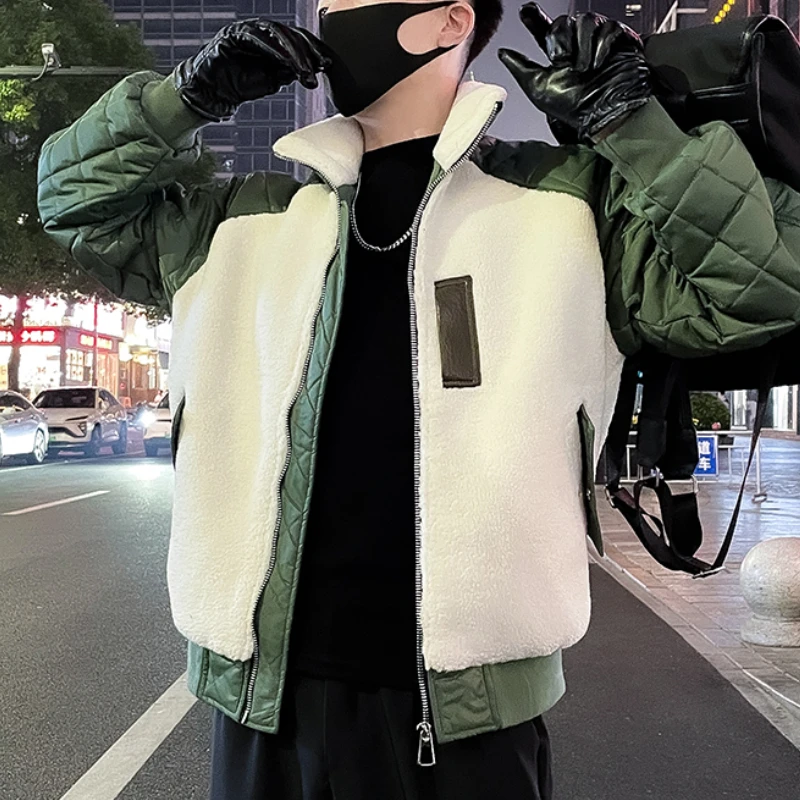 Winter Fleece Patchwork Jacket Men Two Fake Pieces Puffer Parkas Thicken Warm Zipper Jackets Casual Hiphop Overcoat Men Clothing