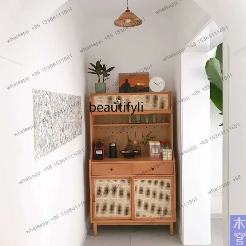

Mid-Ancient Solid Wood Dining Edge Tea Cabinet Hallway Wine Cabinet Integrated Wall Rattan Bowl Storage High Cabinet furniture
