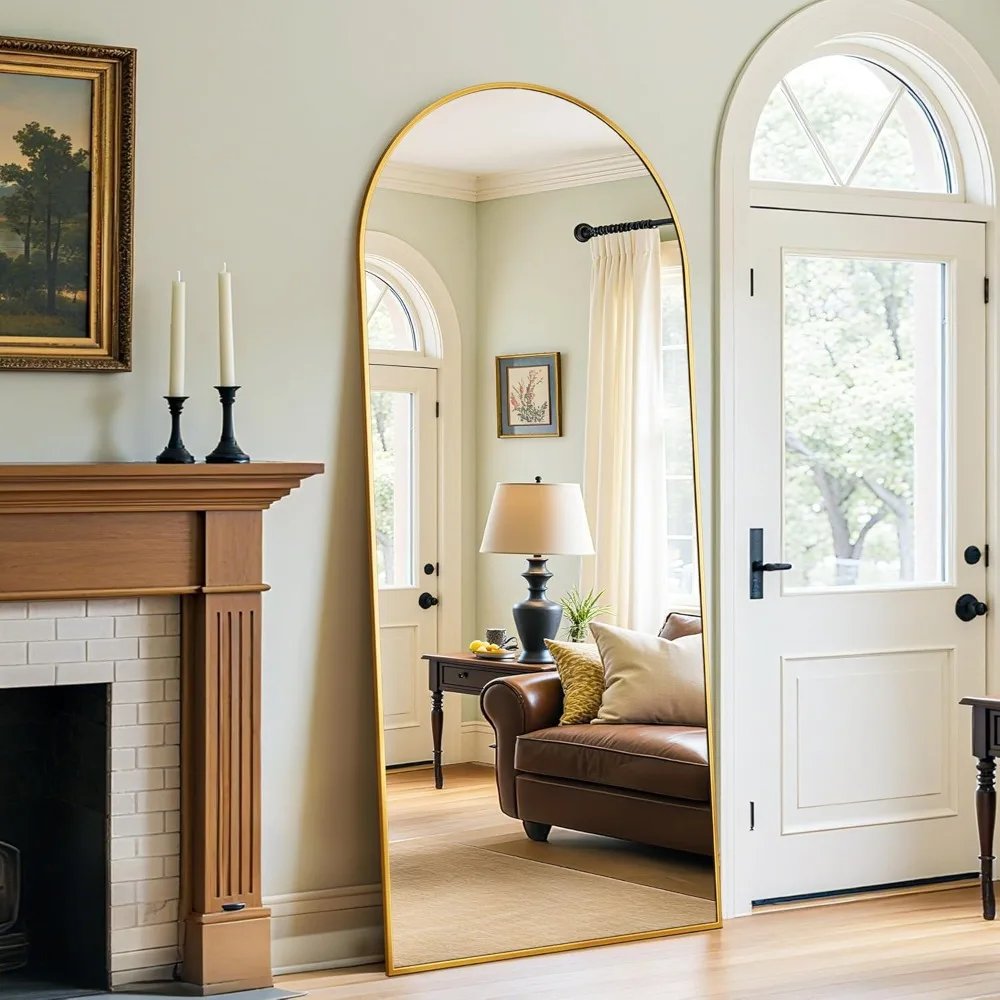 Gouden vloerspiegel over de volledige lengte met standaard voor slaapkamer en woonkamer, 58 x 21 elegante woondecoratie