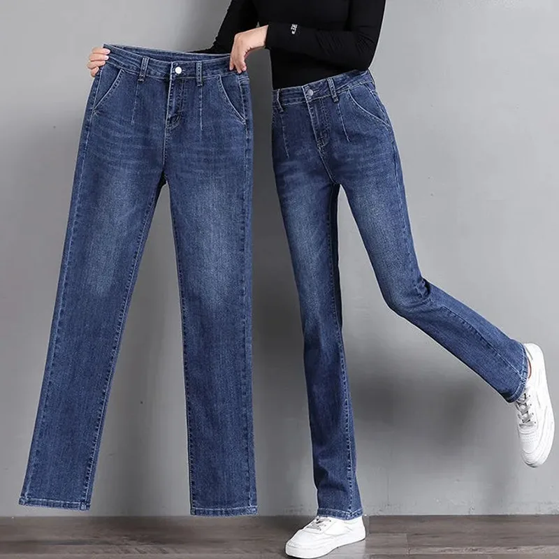 

Vintage Women's Straight Jeans Oversized 6xl Casual High Waisted New Korean Fashion Slim Black Denim Pants Pantalon De Mujer