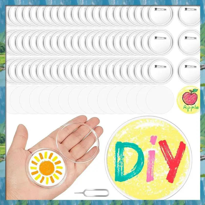 

Mar.100Pcs Acrylic Clear Buttons,Make Your Own Buttons,Acrylic Design Button Badge For DIY Craft School Activities 2.25 Inch