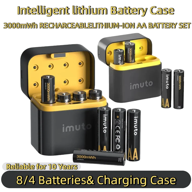 

AA Lithium Rechargeable Batteries (4/8PCS)1.5V High Capacity 3000mWh Long-Lasting Batteries for Camera/Flashlight/Toys