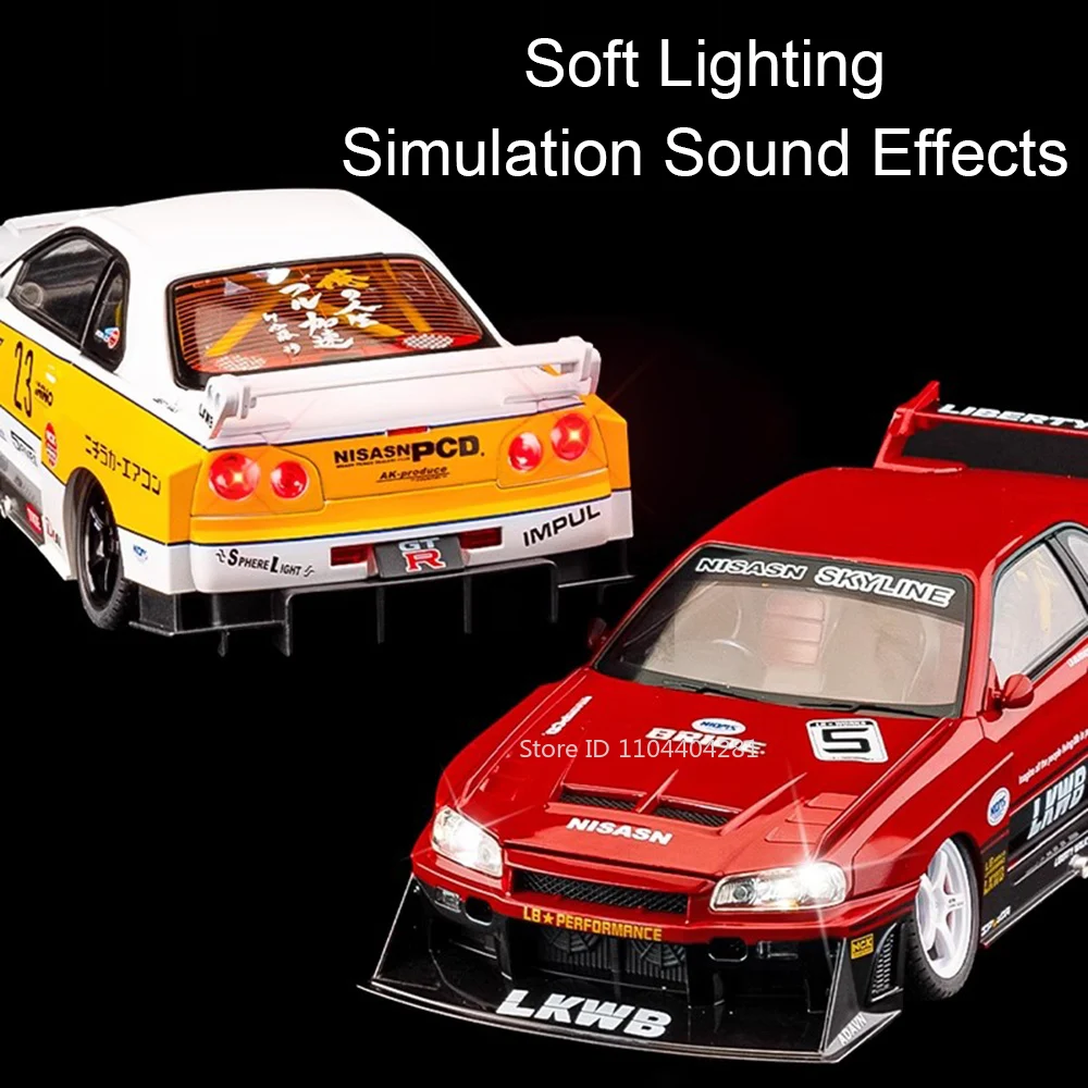 1:18 GTR Skyline Apollo EVO Legierung Sportwagen Diecast Modell Spielzeug Ornament Türen Geöffnet Sound Licht Zurückziehen Fahrzeug Junge Weihnachten Geschenk