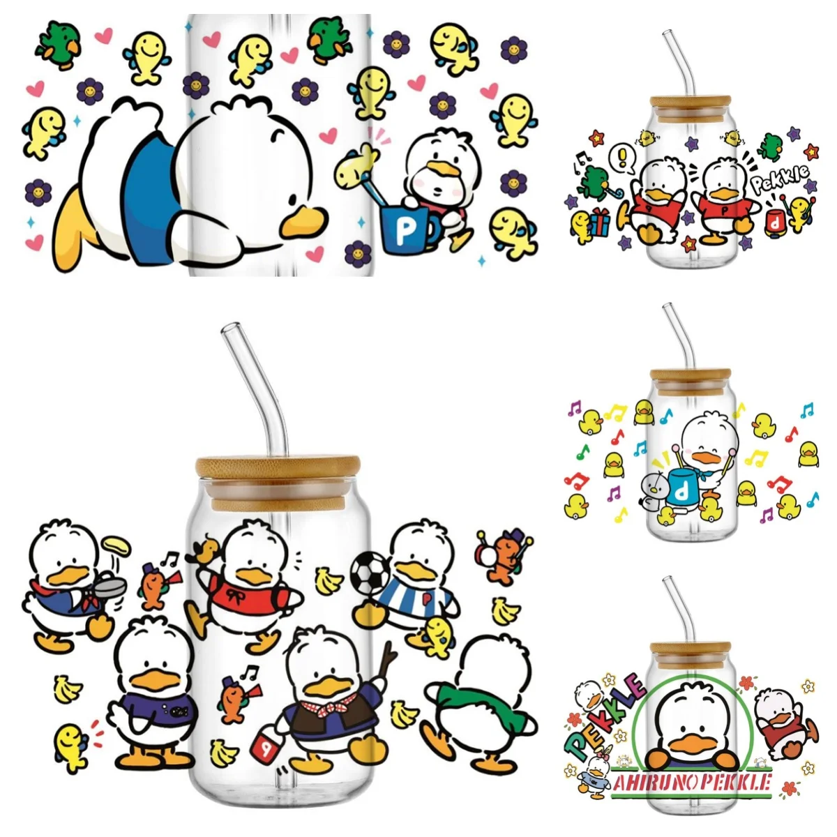 Kawaii Pekkle Cartoon Duck Impermeabile Tazza FAI DA TE Decalcomanie Del Telefono Trasferimenti 3D Adesivi UVDTF 16oz UV DTF Tazza Avvolge per Occhiali Libbey