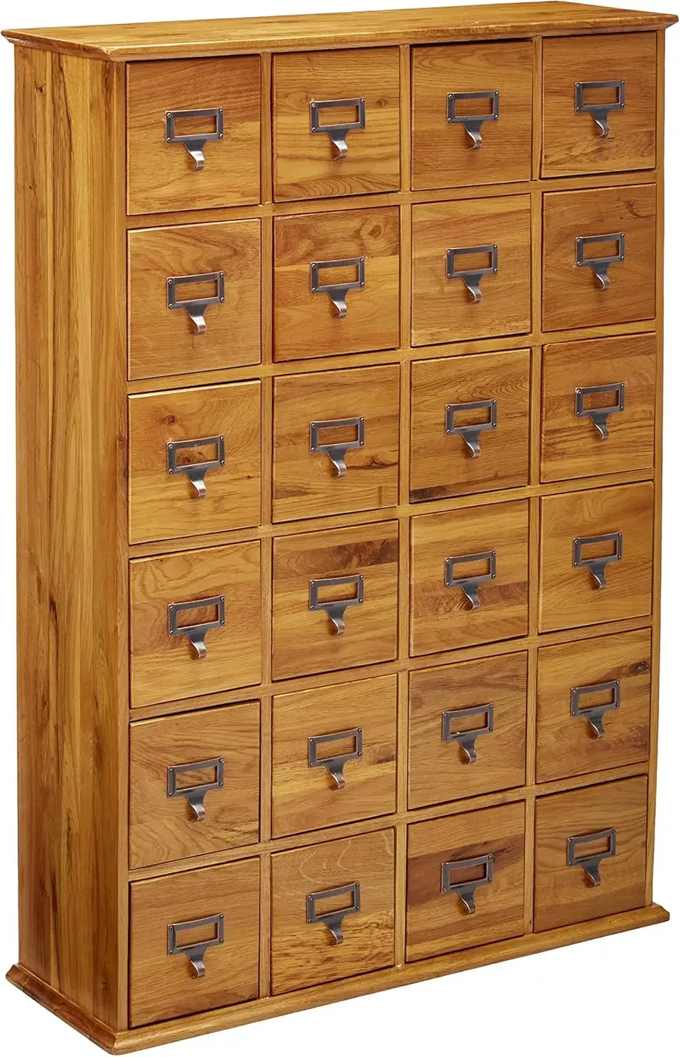 Solid Oak Library Card File Media Cabinet, 24 Drawers, Oak,Retro style Brushed metal door pulls Deluxe Oak Finish