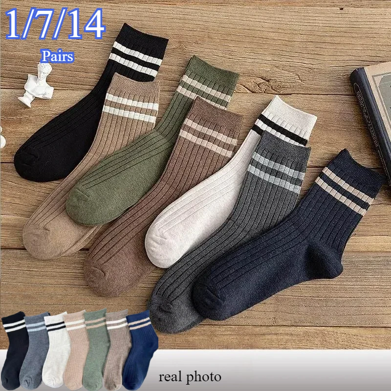 

1/7/14 пар новых мужских полосатых повседневных дышащих носков, высококачественные носки в стиле Харадзюку в стиле ретро, мужские хлопковые носки