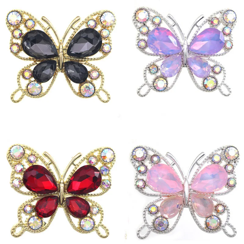 New 5PCS33 * 40mm Alloy Colored Glass Butterfly DIY Jewelry Accessories, Clothing And Hair Accessories, Decorative Materials