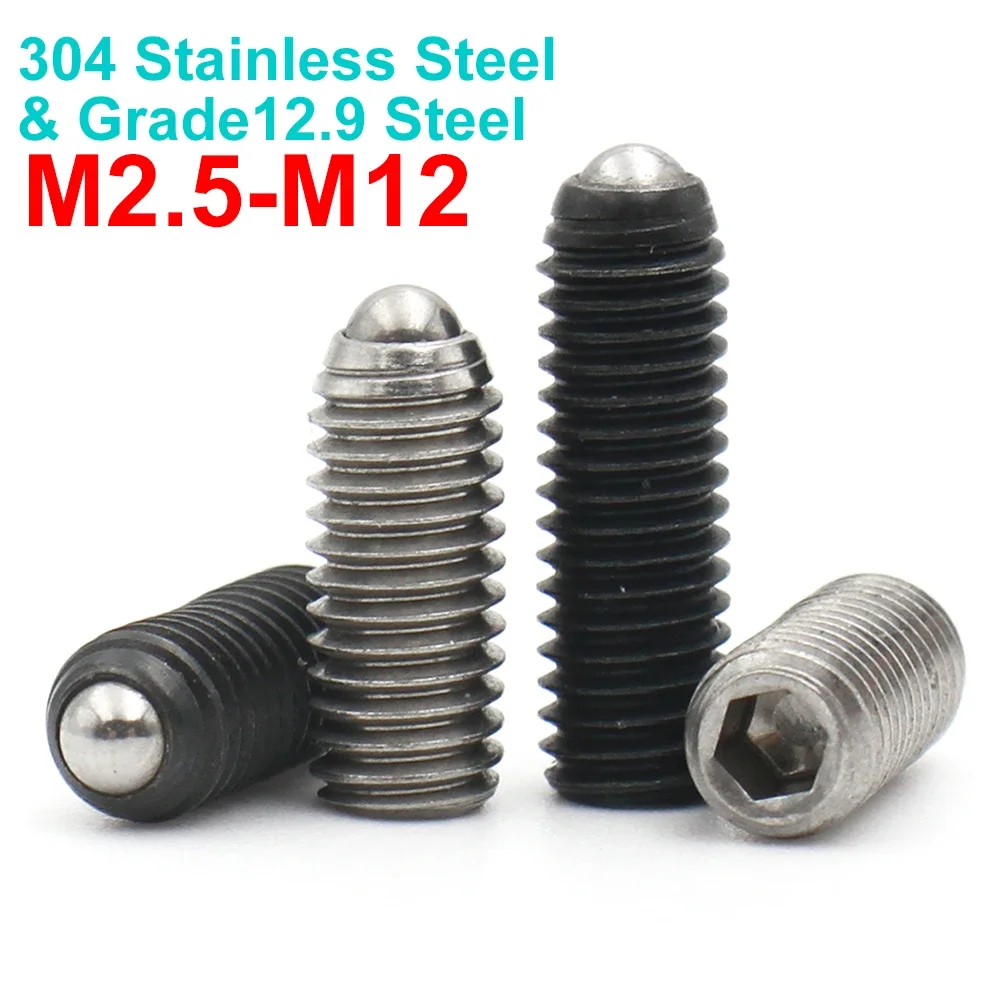 2/5/10pcs M2.5 M3 M4 M5 M6 M8-M12 Grade12.9 Carbon Steel 304 Stainless Steel Hex Socket Spring Ball Plunger Grub Point Set Screw