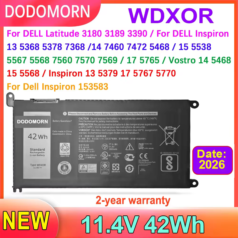 WDX0R מחשב נייד סוללה עבור DELL Vostro 14-5468 14-5471 14-3480/15-5568 5581 3583 Inspiron 13 15 5000/7000 סדרת סוללות WDXOR