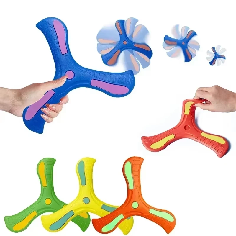 Disque volant sportif phosphorescent en EVA souple, avec fonction de retour type boomerang, forme croix à trois ailettes, lanceur manuel, jeu interactif