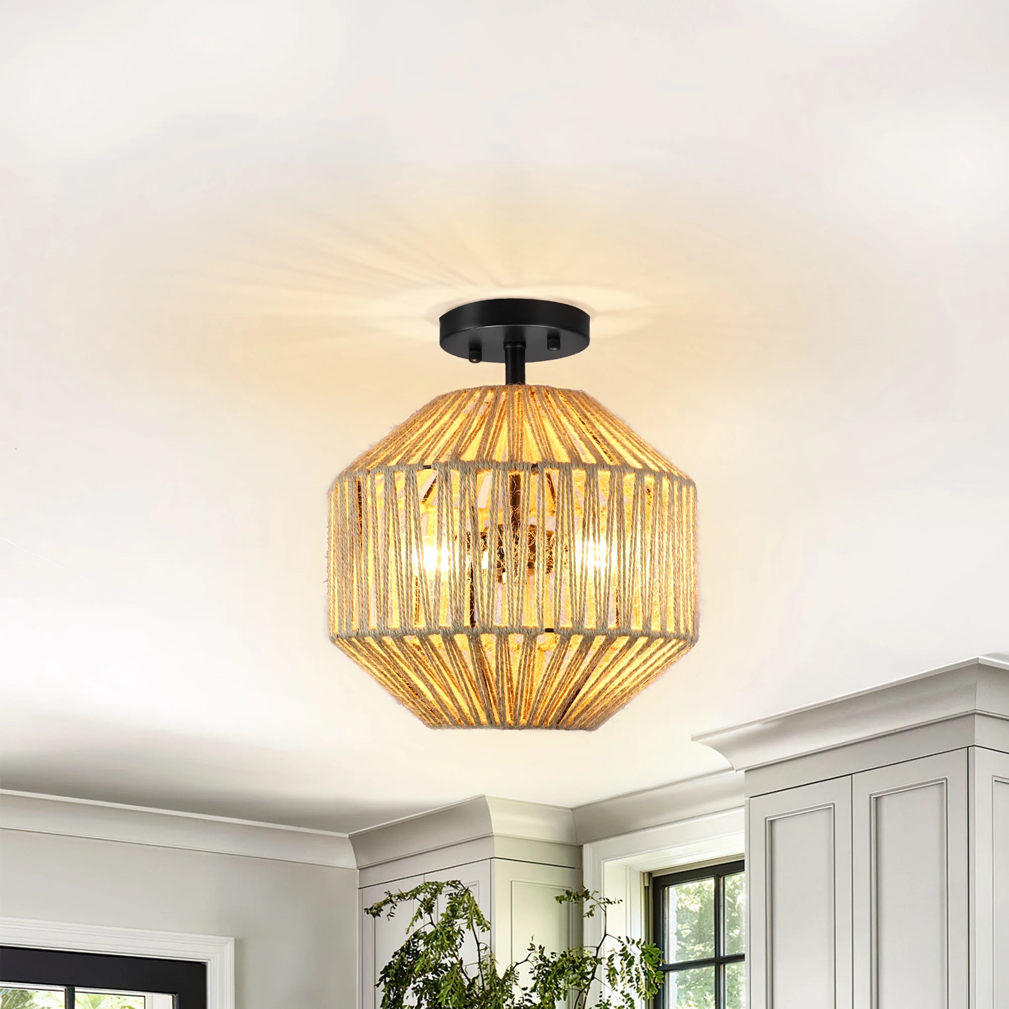 

2-light Rattan Light Fixture Boho Light Fixture Rattan Chandelier Boho Chandelier Woven Rattan Pendant Light