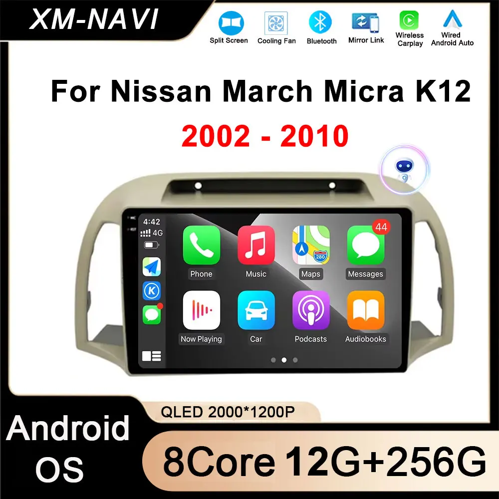 For Nissan March Micra K12 2002-2010 Carplay Screen Auto Android 13 Car Radio Multimedia Video Player Navigation GPS Head Unit