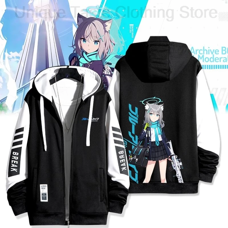 

Blue Archive Zipper Hoodie Sunaookami Shiroko Ajitani Hifumi Rikuhachima Aru Hayase Yuuka Cartoon Hoodies Men Women Sweatshirt