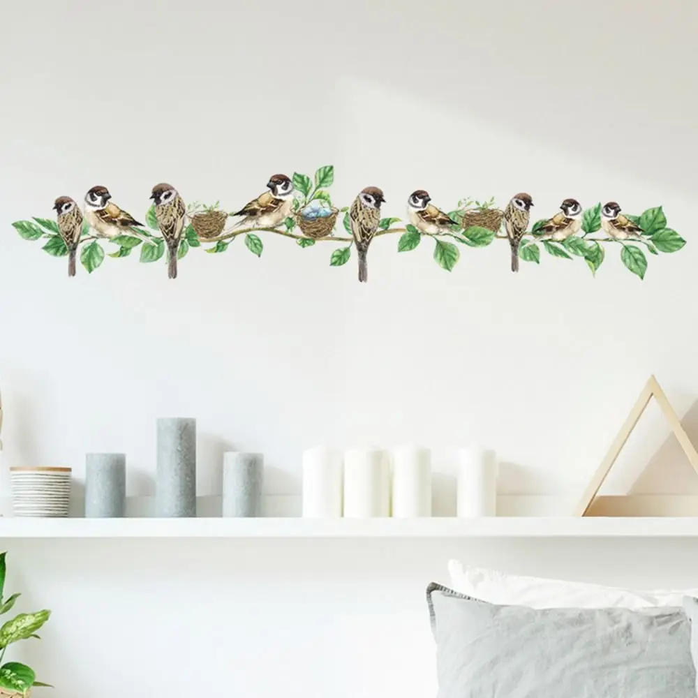 Decor Wallpaper Sparrow Birds Branch Stickers PVC Waterproof Cute Sparrow Mural Non-toxic Removable Background