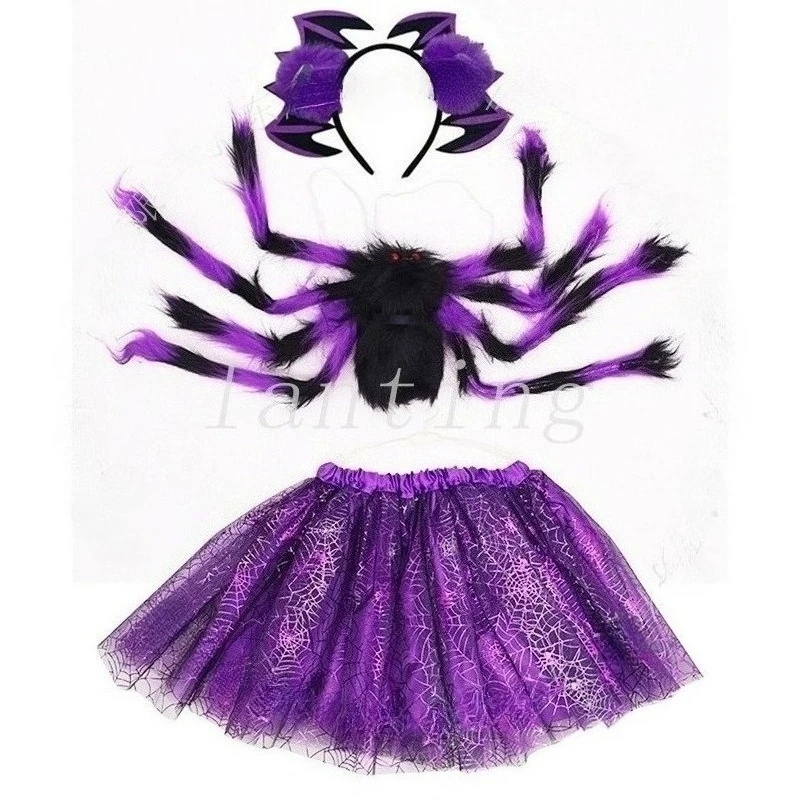 

Костюм паука на Хэллоуин для девочек, юбка-пачка паука, костюм ведьмы-волшебника, праздничное платье, наряд с повязкой на голову для детей