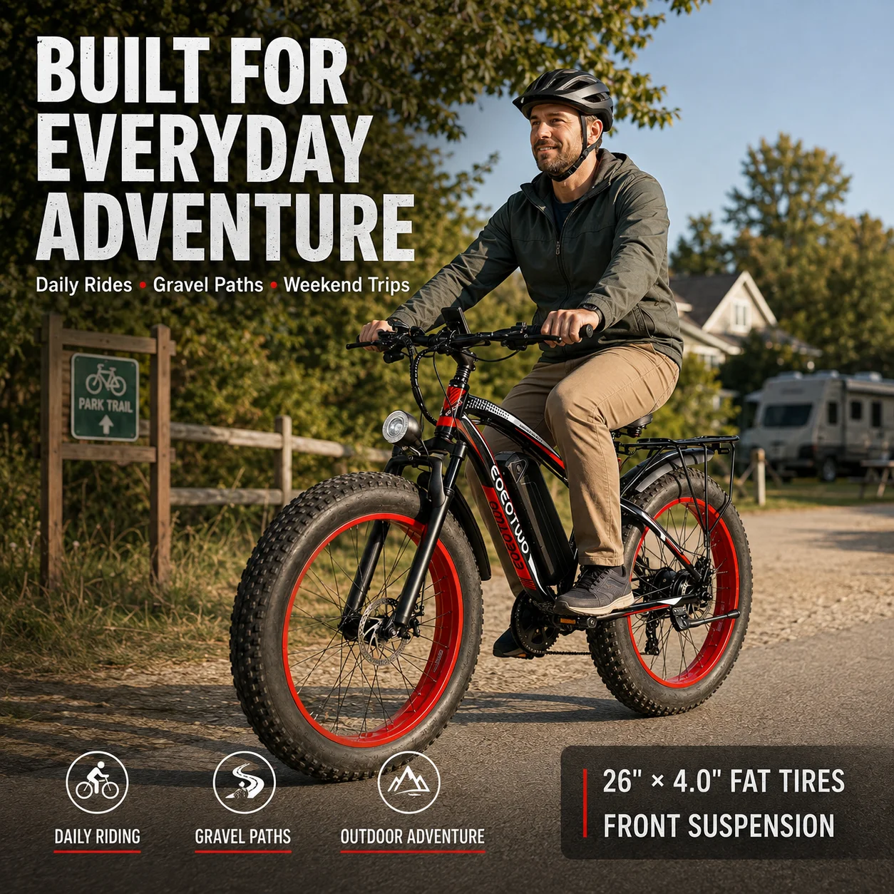 EOEOTWO Heavy Duty Ebike, 400 LBS Capacity, 65Nm High Torque, Front Suspension, Rear Rack, 5 Riding Modes, Phone Holder with Charging