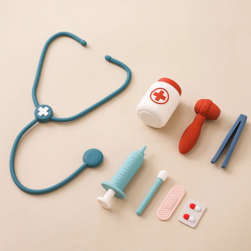 Baby Silicone Medical Toy Tool Doctor Play Toy Model Treatment Tool Stethoscope Medicine Bottle Syringe Silicone BPA Free Toys