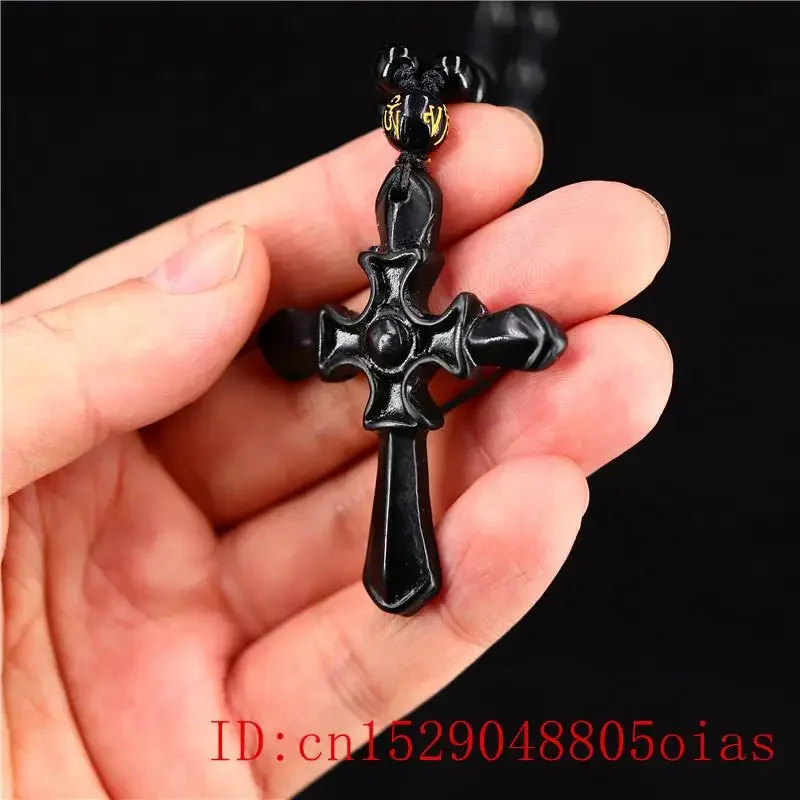 Jade Cross Pendant Necklace Gifts Jewellery Black Green Carved Fashion Chinese Amulet Natural Charm