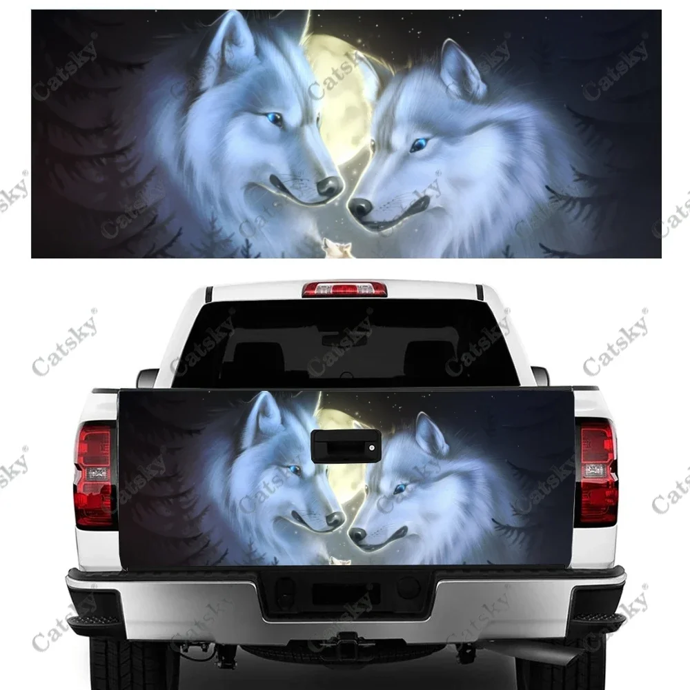 Custom White Moonlight Wolf Car Tail Trunk Protect Vinly Wrap Sticker Decal Car Hood Decoration Sticker for SUV Off-road Pickup