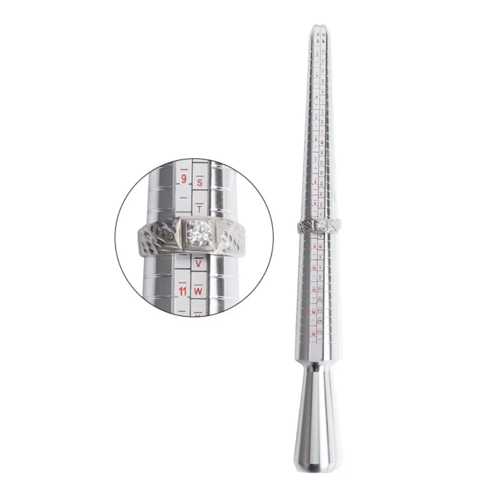 

Точный измеритель размера кольца (США/Великобритания), алюминиевый измерительный стержень для колец, инструмент для измерения размера кольца с гладкими краями, профессиональный набор для измерения размера пальца.