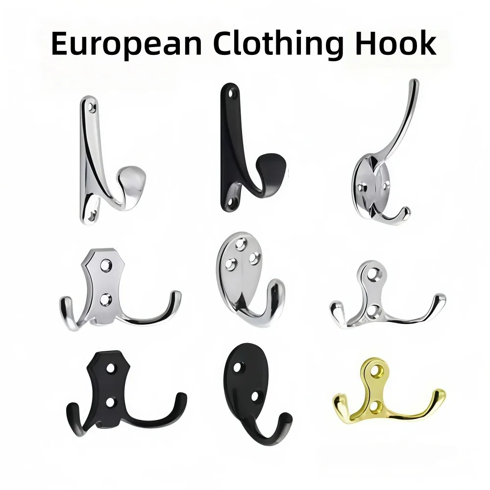 2Pcs European Style Zinc Alloy Wall Mount Clothes Hooks Single & Double Prong Decorative Coat Hook Heavy Duty Wall Hanging Hook
