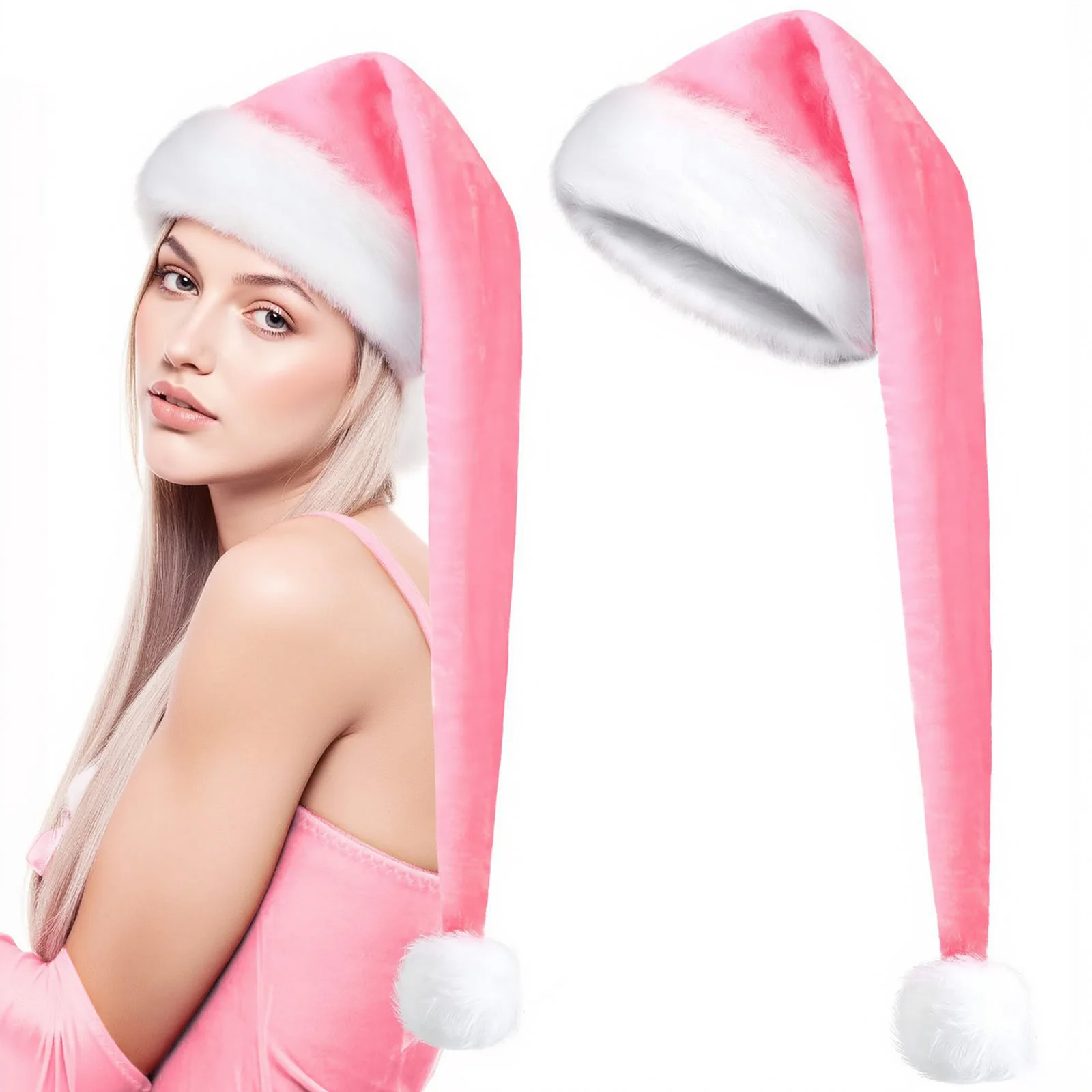 Gorro largo de felpa para Navidad, gorros de Papá Noel de terciopelo grueso rojo, suministros decorativos para fiesta de Año Nuevo para mujeres adultas, suministros festivos para el hogar