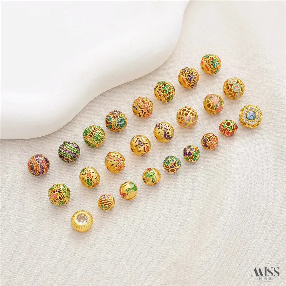 

18K Sand Gold Matte Gold Drop Oil Burnt Blue Cloisonne Coin Xiangyun Fancy Bead Partition Flower Bead DIY Beading Accessories