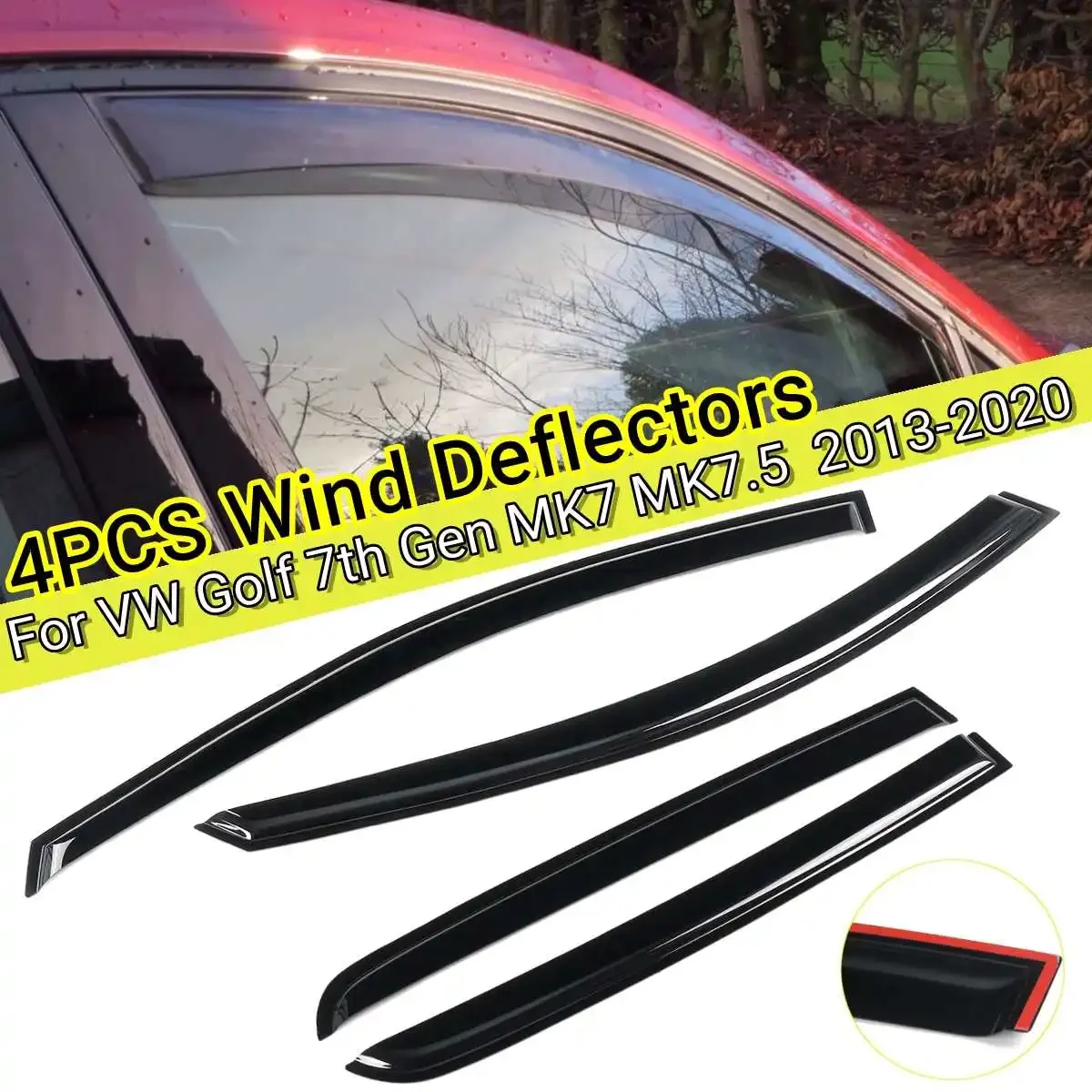 

4PCS Car Window Wind Tinted Awning Shield Rain Sun Wind Shelters For VW Golf 7th Gen MK7 MK7.5 2013 2014 2015-2020 Body Kit