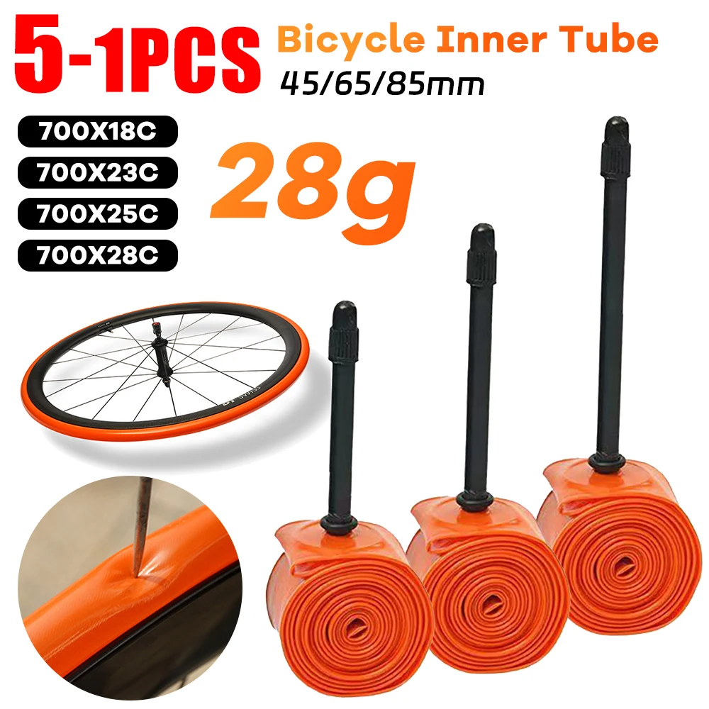 1/2/3/5pcs Ultralight Bike Inner Tube 700 18-28C MTB Bicycle TPU Material Tire 45mm/65mm/85mm French Length FV Super Light Tube