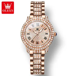 OLEVS 9943 Waterproof Quartz Women Wristwatch, Diamond-encrusted Trendy Fashion Stainless Steel Strap Watch For Women