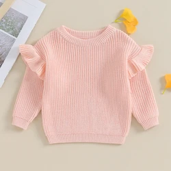 Autumn Winter Newborn Baby Girls Warm Sweaters Cute Ruffle Long Sleeve Solid Color Knit Pullover Toddler Loose Tops