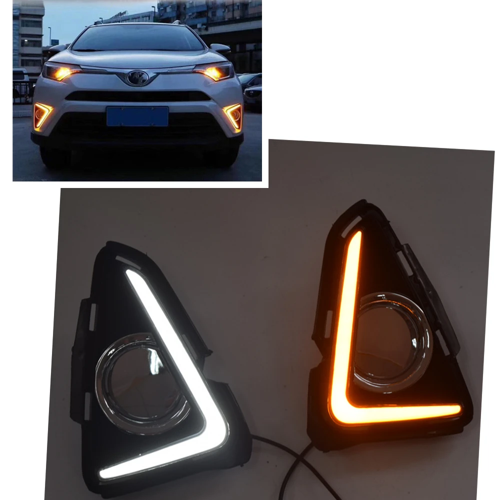 

LED Daytime Running Fog Light For Toyota RAV4 2016.9-2018 Turn Signal Bulb Bicolor Car Front Bumper Air Vent Indicator Day Lamp