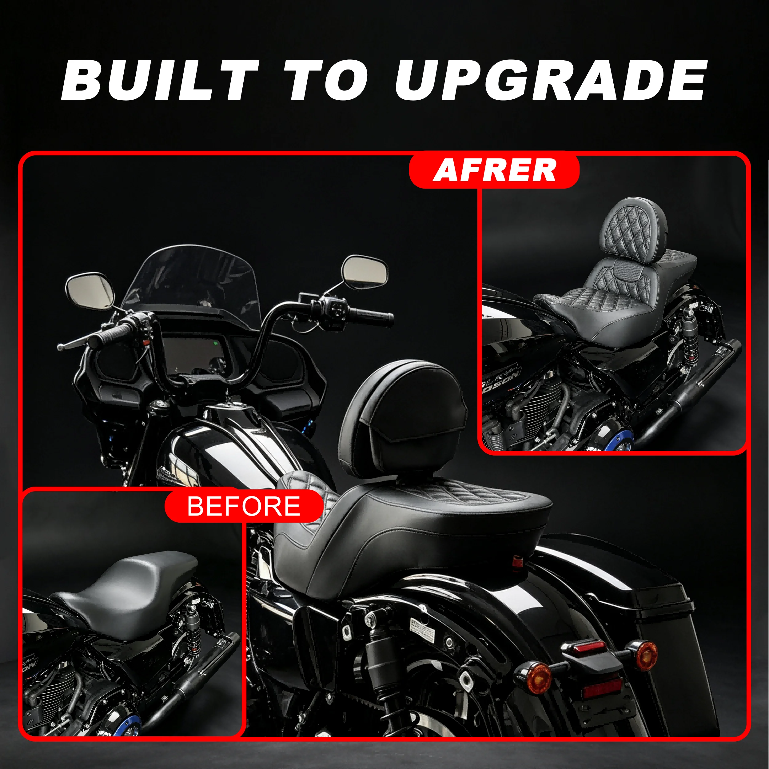 Motorcycle Two up Saddle with Backrest Cushion Modified Parts for Harley Touring Road Street Electra Glide Limited FLH 2023.5‑Up