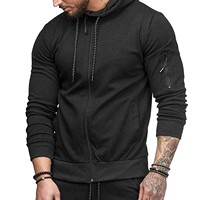 Men'S Blouse Pocket Drawstring Zipper Sweatshirt Hooded Solid Color Basic Tops Shirt Male Jackets Casual Long Sleeve Sweatshirt